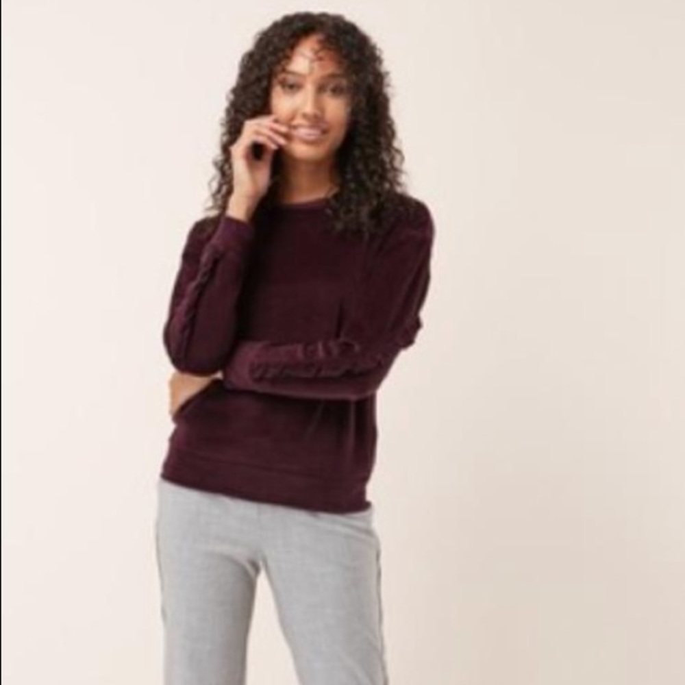 Berry Velvet Ruffle Sweater Crew Neck Top